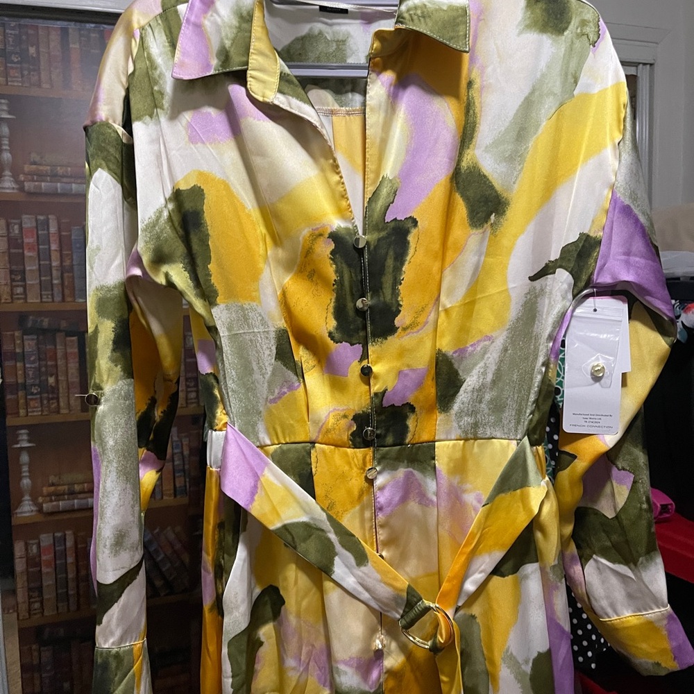 French Connection Yellow and Green Long Sleeve Dress - Picture 5 of 6
